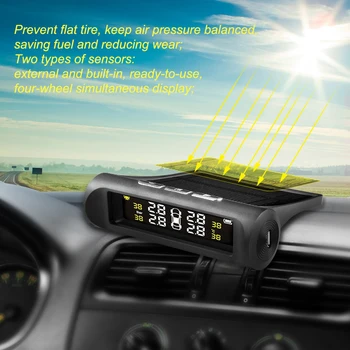AN001 Saulės Automobilių PSSS LCD Ekranas Auto Padangų Slėgio Stebėjimo Padangų Temperatūros Signalizacija, Įspėjimo Sistema