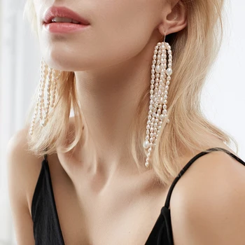 ASHIQI Natūralių gėlavandenių perlų 925 sterlingas sidabro didelis lašas auskarai perdėti ilgai pakraštyje asmenybės mada moterims
