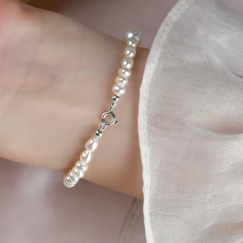 ASHIQI Originali Natūralių Gėlavandenių Perlų Apyrankė skirta Moterims Su 925 Sterlingas Sidabro Užsegimas Balta Perlų Rankų darbo Audimo Papuošalai