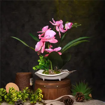 AUGKUN Dirbtinio Šilko Gėlių Phalaenopsis Modeliavimas Gėlių Bonsai Novatoriškų Apdailos Papuošalai, Namų Biuro Stalas Desktop