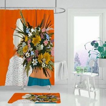 Akvarelė stiliaus moteris augalų dušo užuolaidos lapų spausdinimo dušo užuolaidos vandeniui poliesterio vonios kambarys dušo užuolaidos su