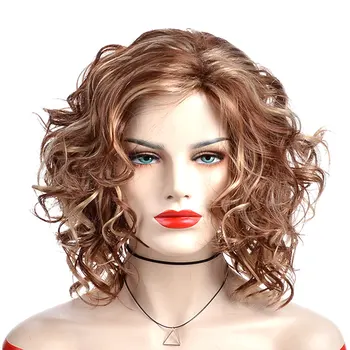 Alizing trumpas perukas rudos spalvos purios garbanotas sintetinių plaukų aukštos temperatūros pluošto perukas moters plaukų stiliaus perukas 7261