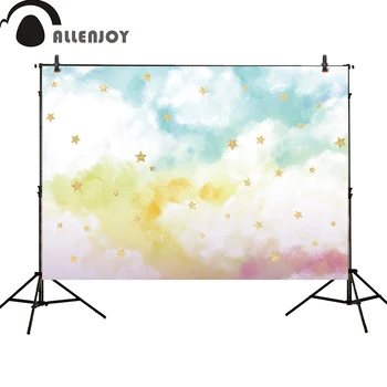 Allenjoy fotografijos foną, akvarelė spalvinga debesų dangus blizga Aukso žvaigždės fotostudijos fono baby shower