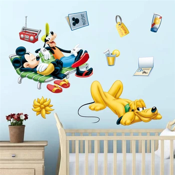 Animacinių filmų Disney Mickey Goofy Plutonas Atostogų Sienų Lipdukai Vaikų Kambario, Miegamojo Namų Dekoro Sienos Lipdukas PVC jam prilygintą išsilavinimą Meno 