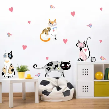 Animacinių filmų gyvūnų sienų lipdukai Kūrybos katė šaldytuvas lipdukai PVC sienų lipdukai namų dekoro lipdukai vaikų kambario dekoravimas