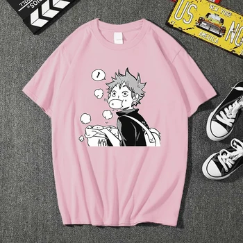 Anime Haikyuu T Shirts Mielas Hinata Shoyo Valgyti Kiaulienos Bandelės Manga T-Shirts