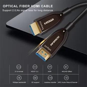 Anmck Optinio Pluošto HDMI Kabelis, 2.0 4K 60Hz Palaikymo LANKO 3D HDR 18Gbps HDMI Male Vyrų HD TV Projektorius, Ekranas 10M, 15M 20M