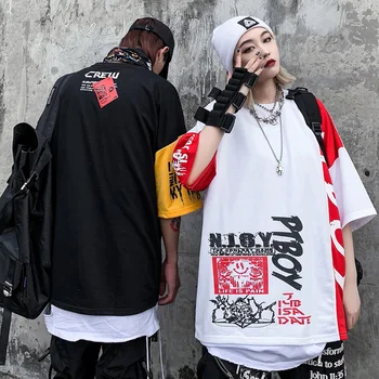 Aolamegs vyriški Marškinėliai Kratinys Spalva Negabaritinių Spalvinga Hip-Hop Laiškas Spausdinti Aukštosios Gatvės Mados Jaukus Vasaros Pora Streetwear