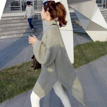 Atsitiktinis Tirštėti Ilgas Megztinis Suknelė Korėjos Rudenį, Žiemą Megztinius Laisvas Megztinis Ilgomis Rankovėmis Viršūnes Šilti Džemperiai