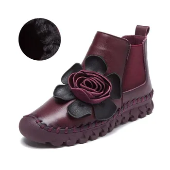 Atsitiktinis natūralios Odos moterų batai 2020 Naujų Karšto pardavimo šiltas, žiemos mados Bateliai Rankų darbo gėlės Patogus minkštas moterų batai