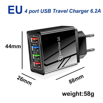 Aukštos Kokybės 4 Port USB Įkroviklis QC/3.0 ES ir JAV Telefonų Kelionės Sienos Įkrovikliai Greitai 
