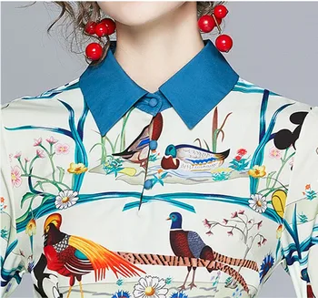 Aukštos kokybės 2020 m. rudenį Naujausias kilimo ir tūpimo Tako Dizaineris Suknelė Moterų ilgomis Rankovėmis Turn-žemyn Apykaklės Gyvūnų Spausdinti Suknelė