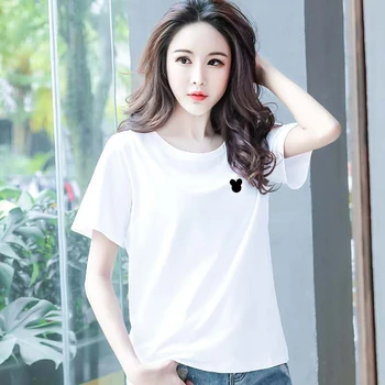 Aukštos kokybės medvilnės black ir white t-shirt moterų trumpomis rankovėmis, 2019 naujas Xia-Han versija prarasti laisvalaikio pusė rankovėmis