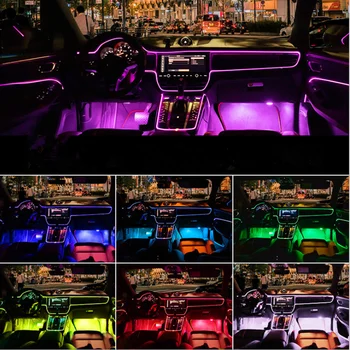 Automobilių Atmosfera Žibintai EL Neon Vielos Juostos Šviesos RGB Kelių Rūšių App Garso Valdymo Auto Interjero Dekoratyvinis Aplinkos Neoninės Lempos