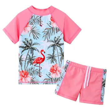 BAOHULU Mergaitėms Dviejų dalių Rinkinys, trumpomis Rankovėmis Bėrimas Apsaugai Maudymosi UPF 50+ UV Apsaugos Maudymosi kostiumai Vasaros Paplūdimio Maudymosi Kostiumas Kostiumas