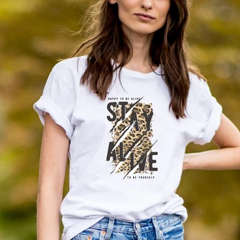 BLINGPAW Feminizmo Marškinėliai Likti Gyvas Derliaus Leopardas Spausdinti Moterų Balta Pagrindinės Viršūnės & Tees Medvilnės Prekės ženklo Moterų Tee Marškinėliai