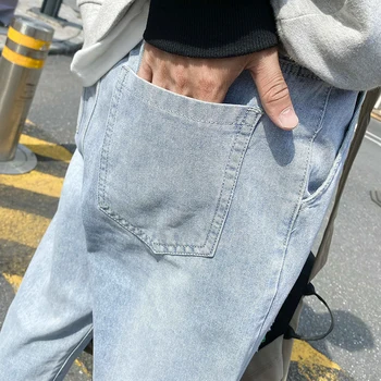 BXyichen originalus Honkongo stiliaus kelio skylę džinsai vyrų 2020 naujas vasaros plonas tiesiai tiesiai korėjos prarasti banga prekės tendencija kelnės