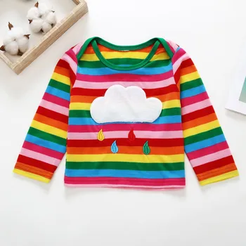 Baby Girl Drabužių Rudens Vaivorykštė Dryžuotas marškinėliai Vaikams, Vaikų ilgomis Rankovėmis Mados Minkštos Medvilnės Viršūnes Palaidinė