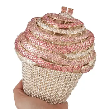 Boutique De FGG Ice-cream Rausvos Moterų Kristalų Vakarą Krepšiai Minaudiere Sankabos Vestuves Rankinės, Vestuvių Diamond Krepšys