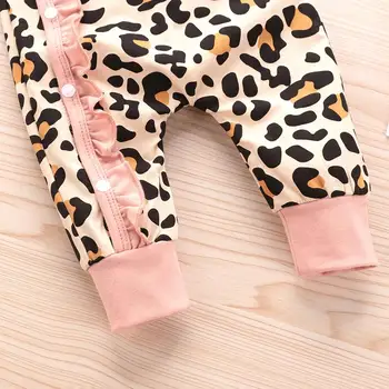 Bunvel Naujagimiui Mergaitės Berniukai Jumpsuit Džemperiai Leopardas Spausdinti Pynimas Blyksnius Rankovėmis Kūdikiui Baby Girl Berniukas Romper Kostiumas