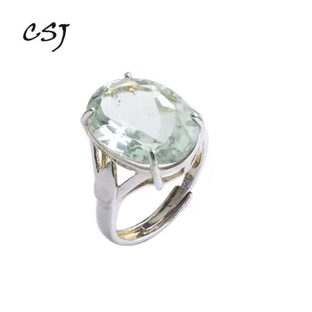 CSJ Didelis akmuo 13ct žalia ametistas Žiedas ovalo supjaustyti 13*18 925 sterling silver natūralus akmuo bauda papuošalai moterims mergina, dovanų dėžutėje