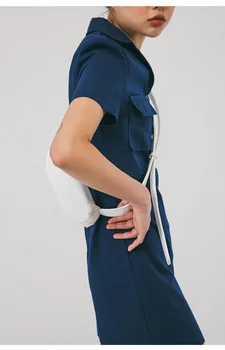 Cheerart Mėlyna Vasaros Marškinėliai Suknelė 2019 Bodycon Švarkas Mygtuką Suknelė Moterims Office Lady Kišenėje Mini Suknelė Korėjos Stiliaus