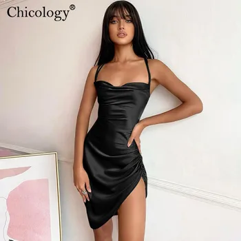 Chicology Satino Backless Seksualus Šalis Mini Suknelė Plonas Dirželis Elegantiška Apranga Moterims 2020 M. Rudens Žiemos Moterų Mados Gimtadienio Drabužiai