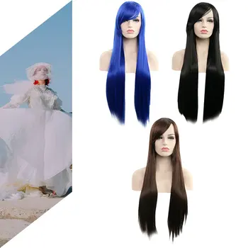 Cos Perukas Šviesūs Mėlynas Rožinis Pilka Violetinė Plaukų Šalies 80CM Ilgio Tiesus Sintetiniai perukai cosplay Perukas Moterų Sintetinių Plaukų japonija
