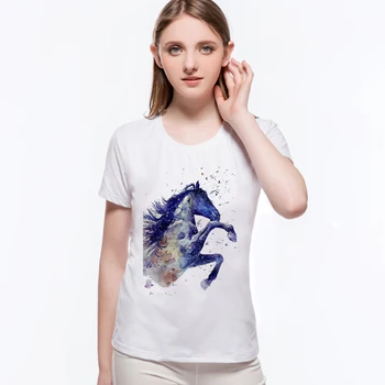 Crazy Black Horse Moterų Atsitiktinis Marškinėliai Juokinga spausdinti Vasaros Moterų Marškinėliai, Trumpas Rankovėmis Kwaii T-shirts Moteris Viršūnes Moteriškas L6-A8