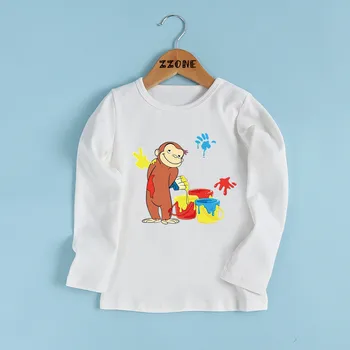 Curious George Mielas Beždžionės Animacinių filmų Spausdinimo Vaikų marškinėliai Vaikams Juokinga Drabužius, Kūdikių Berniukų ir Mergaičių Long Sleeve T-shirt,LKP5266