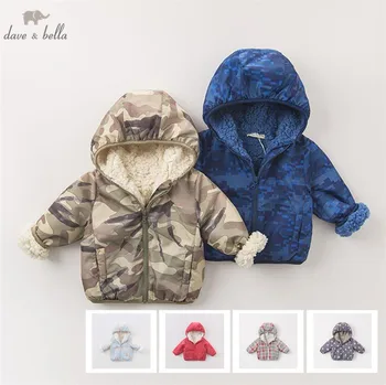 DB2858-B dave bella rudenį kūdikiams, kūdikių berniukų paltai mados drabužių bamblys berniukai spausdinti Gobtuvu paltai vaikams, aukštos kokybės