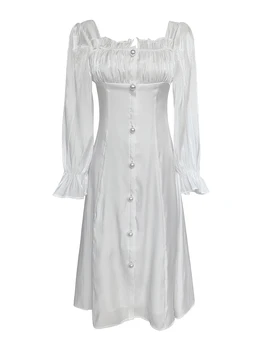 Derliaus Aikštės Kaklo Kieta Balta Suknelė Elegantiškas Ponios Baltos Suknelės Europos stiliaus Rūmus Skraiste Gražus Vestidos