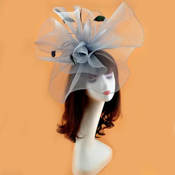 Derliaus Nuotakos Gėlių, Plunksnų Skrybėlės Elegantiškas Vestuvių Priedai Nuotaka Net Skrybėlės Balta Fascinator Skrybėlės Moterų Oficialus