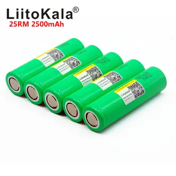 Didmeninė 100vnt LiitoKala 18650 2500mah INR1865025R 20A išleidimo ličio baterijos Didelės galios išleidimo Baterijos 18650 2500 25R