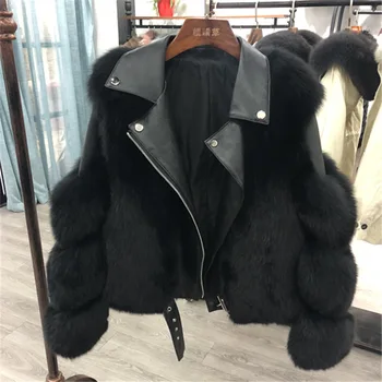 Dirbtiniais fox fur coat mados fox odinė striukė kailis prabanga moterų motociklų aprangos 2020 m. žiemos naujas
