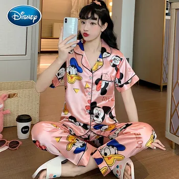 Disney Mickey ir Minnie Princess spausdinti pižama moterims vasaros ledo šilko trumparankoviai kelnės plonas vasaros šilko namų paslauga kostiumas
