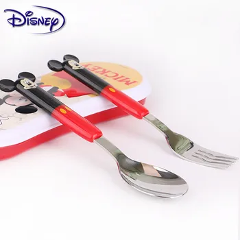 Disney baby mokymosi valgyti mokymo šaukštas 1-2 metų amžiaus kūdikiui nerūdijančio plieno stalo įrankiai vaikams, šaukštas šakutė rinkinys