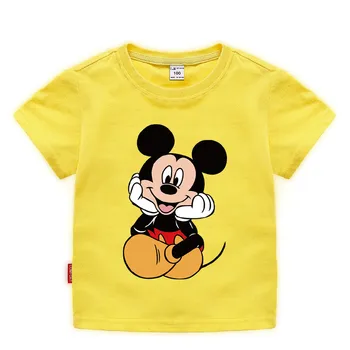 Disney mergina T-shirt apvalus kaklas reguliariai Mickey Mouse modelio medvilnės patogus namo mokykla undershirt vaikams universalus T-shirt