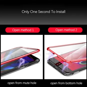 Dvipusis Stiklo Magnetinės Atveju iPhone XS Max XR X 7 8 Plius Prabanga Metalo 360 Laipsnių Pilna Apsauga Apima, 
