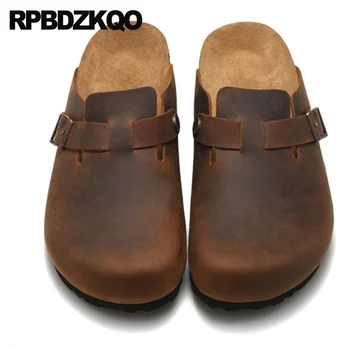Dydis 45 šlepetės didelių prabangių plius skaidres sandalai uždarytas toe natūralios odos 2019 m. vasaros dizainerių bateliai vyrams aukštos kokybės ruda