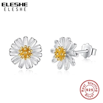 ELESHE 925 Sterlingas Sidabro Chrysanthemum Daisy Gėlių Mažas Stud Auskarai Moterų Mados Aukso Auskarai Sidabro Papuošalai