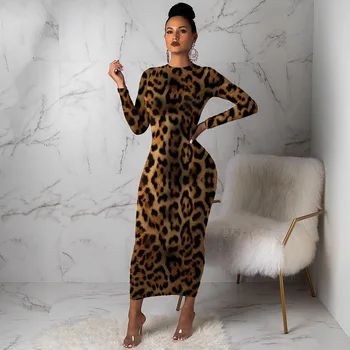 Echoine Rudenį Ilgomis Rankovėmis, Leopardas Spausdinimui Ilga Suknelė Seksualus Bodycon Suknelės Vakare Šalies Vestidos Klubas Komplektai