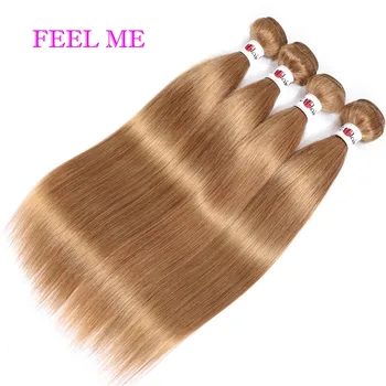 FEELME 3PCS Brazilijos Tiesūs Plaukai Ryšulius Su Nėrinių Priekinės #27 Medaus Šviesūs 13x4 Nėrinių Priekio Su Ryšulių Remy Human Hair