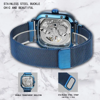FORSINING Vyrų Tuščiaviduriai Dizaino Žiūrėti Mėlyna Mens Laikrodis Tinklelio Diržo Paprastas Stilius Verslo Vyrų Laikrodis 2020 Naujausias