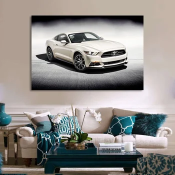 Ford Mustang GT Drobė Spausdina Baltas Automobilis Kietas Plakatas Namų Apdaila, Sienų Tapybos Paveikslų Modulinės Kambarį Sistemą, Nr.