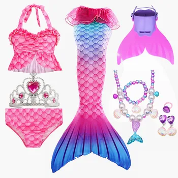 Gana Vaikams Swimmable Undinėlės Uodegą Mergaičių Plaukimo Kovos Bikini Kostiumas Undinė Su Monofin Flipper Cosplay Kostiumas