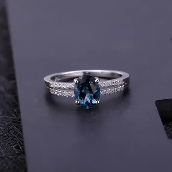 Gem Baleto 1.57 Ct Ovalo formos Natūralus London Blue Topazas Brangakmenio Žiedas 925 Sterlingas Sidabro Žiedai Moterų Dalyvavimas Fine Jewelry