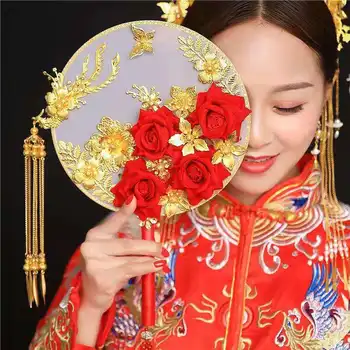 HIMSTORY Kinijos Derliaus Nuotaka, turintis Gėlių Turas Ventiliatorius Raudonų Rožių, Gėlių Phoenix Vestuvių Puokštė Vertus Priedai