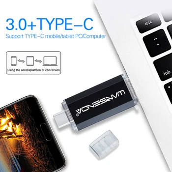 Hotsale WANSENDA OTG USB Flash Drive, Modelis C Pen Ratai 512 GB 256 GB 128GB 64GB 32GB 16GB USB 3.0 Pendrive Tipo C Prietaisas