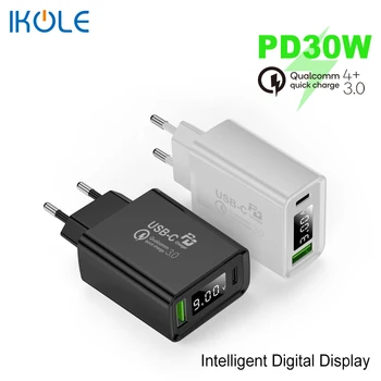 IKOLE PD Įkroviklis USB 5A PD30W Tipas-C 20W Greito Įkrovimo iPhone 12 11Pro 8 X QC4+ QC3.0 Greita Už 